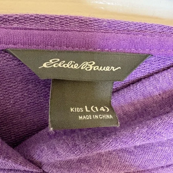 Eddie Bauer Purple Hoodie Pullover Thumb Holes Stretch Activewear Top 14 Large - Picture 5 of 7